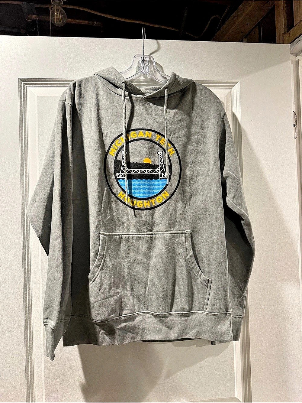 Michigan Tech Houghton Bridge Hoodie Gray & Yellow Small Like New MTU HUSKIES
